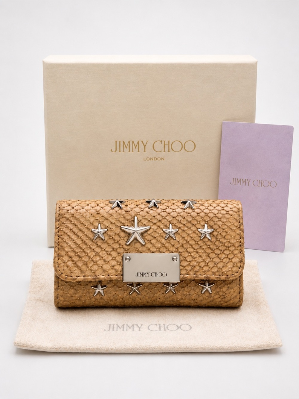 Jimmy Choo Star Studded Snake Embossed Key Holder w/ Box & Dust Bag New